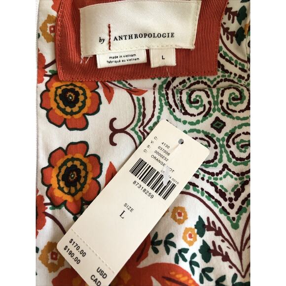 NWT Anthropologie Orange Floral Maxi Bodycon Dress Cap Sleeve Large Fishtail - Picture 9 of 11